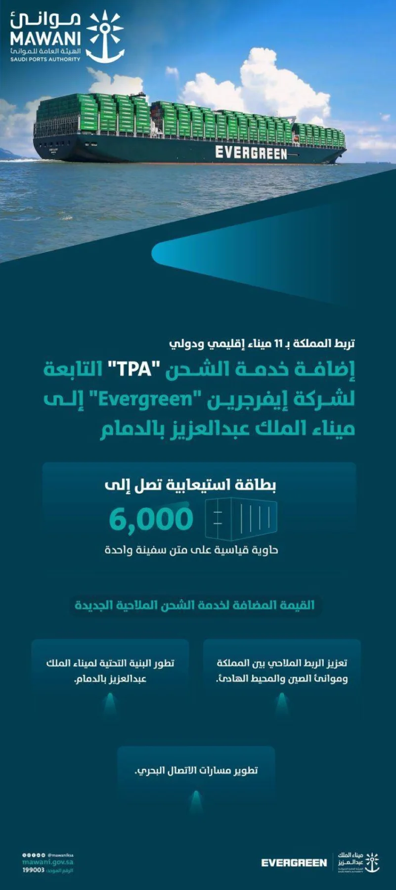 موانئ": إضافة خدمة الشحن "tpa" إلى ميناء الملك عبدالعزيز بالدمام
