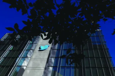 A view of the Twitter logo at its corporate headquarters in San Francisco. The future of Twitter seemed to hang in the balance on Friday after its offices were locked down and key employees announced their departures in defiance of an ultimatum from new owner Elon Musk.