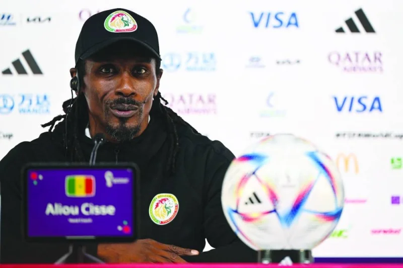 Senegal&#039;s coach Aliou Cisse attends a press conference at the Qatar National Convention Center (QNCC) in Doha. (AFP)