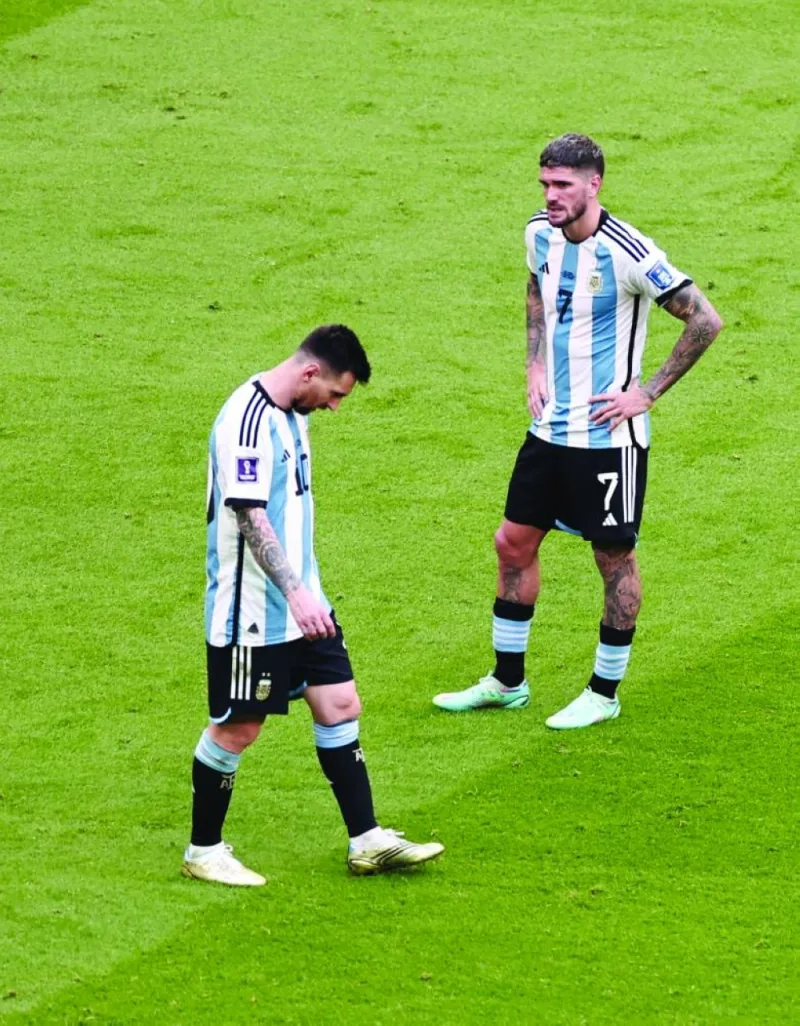 Argentina&#039;s Lionel Messi and Rodrigo De Paul dejected after the match. (REUTERS)