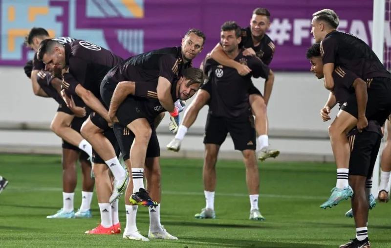 Germany players take part in a training session at Al Shamal Stadium yesterday. (AFP)