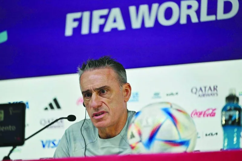 South Korea’s coach Paulo Bento addresses a press conference at the Qatar National Convention Centre in Doha yesterday.  (AFP)