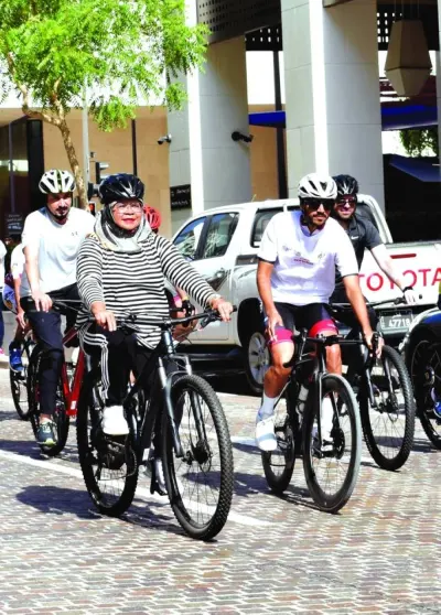 Maimunah Sharif takes part in a cycling tour at Msheireb Downtown Doha on Tuesday. PICTURE: Thajudheen