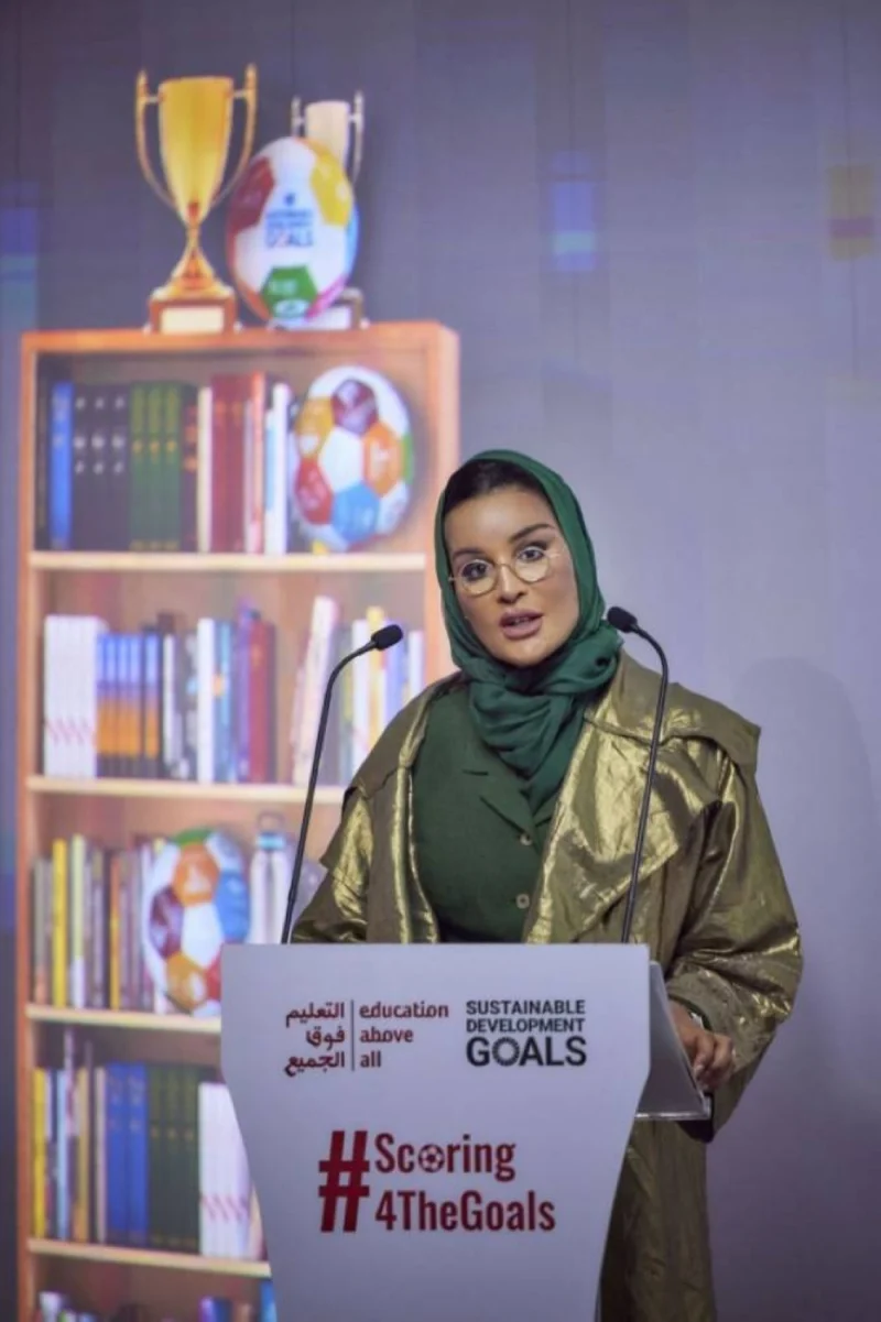Her Highness Sheikha Moza bint Nasser attends the closing event of the EAA’s Scoring 4 the Goals campaign. PICTURE: A R al-Baker