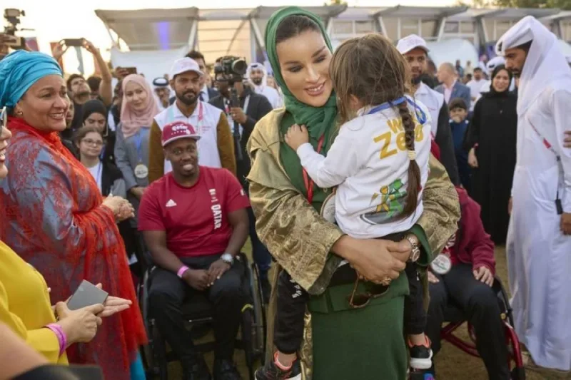 Her Highness Sheikha Moza bint Nasser attends the closing event of the EAA’s Scoring 4 the Goals campaign. PICTURE: A R al-Baker 