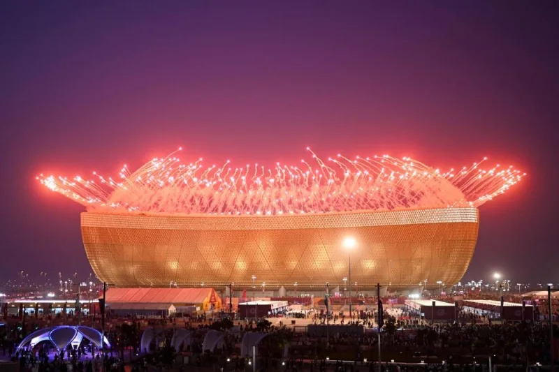 Fireworks are pictured before the start of the Qatar 2022 World Cup final football match between Argentina and France at Lusail Stadium in Lusail, north of Doha on December 18, 2022. (AFP)