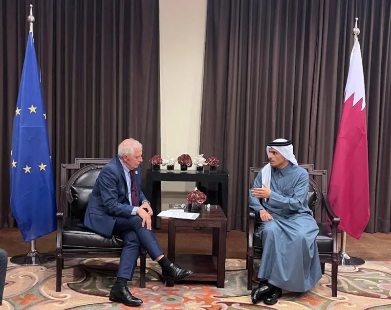 HE the Deputy Prime Minister and Minister of Foreign Affairs Sheikh Mohamed bin Abdulrahman al-Thani meets with the EU High Representative for Foreign Affairs Josep Borrell in Amman.
