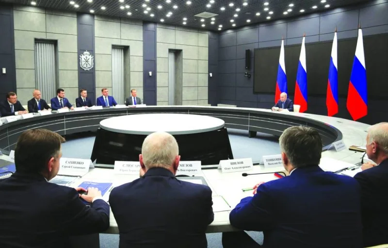 Russian President Vladimir Putin chairing a meeting with leadership of military-industrial complex enterprises in Tula.