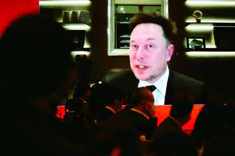 Tesla CEO Elon Musk attends via video link a session at the China Development Forum held in Beijing (file). Since April 4, the day Musk disclosed that he’d taken a stake in Twitter, the car and clean-energy company that accounts for a third of his net worth has lost about 49bn of market value.