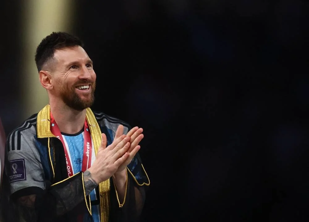 Argentine captain Lionel Messi during the medal ceremony after winning the World Cup. (Reuters)