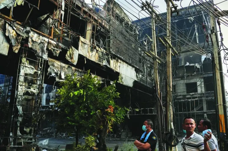 The front view of charred Grand Diamond City hotel-casino in Poipet.