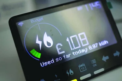 File picture taken on February 4, 2022, shows a smart energy meter, used to monitor gas and electricity use, at a home in Walthamstow, east London.