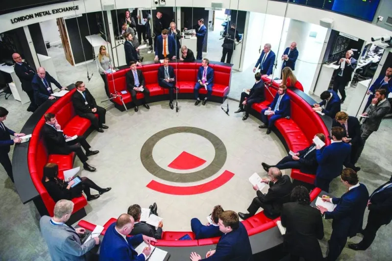 Traders on the floor of the open outcry pit at the London Metal Exchange. Available inventories of the six main metals traded on the LME plunged by two-thirds in 2022, with aluminium’s 72% decline accounting for the bulk of the drop, while zinc shrank by 90%.