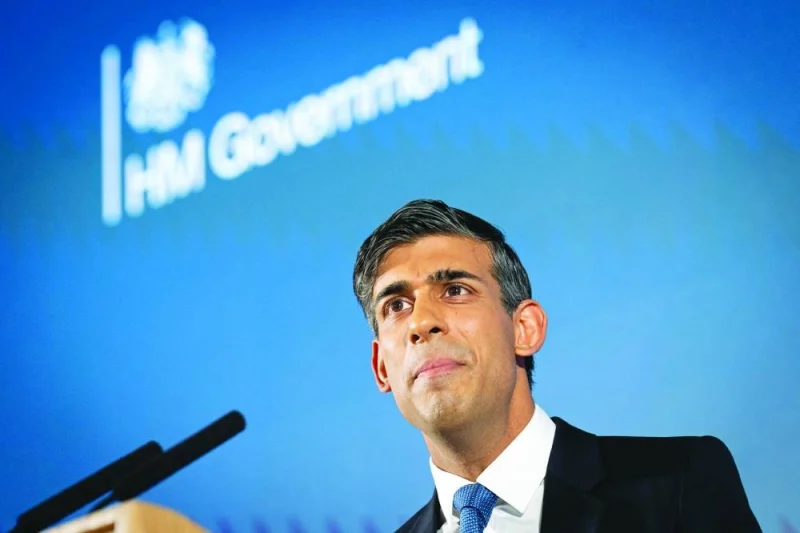Britain’s Prime Minister Rishi Sunak delivers his first major domestic speech of 2023, at Plexal, Queen Elizabeth Olympic Park in east London, yesterday.