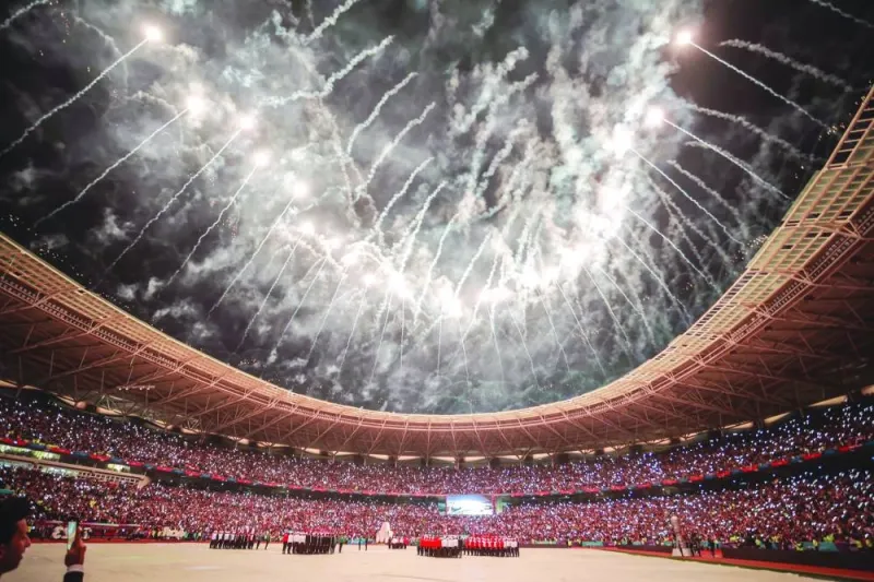 Fireworks explode during the opening ceremony of the 25th Arabian Gulf Cup at the Basra International Stadium on Friday.