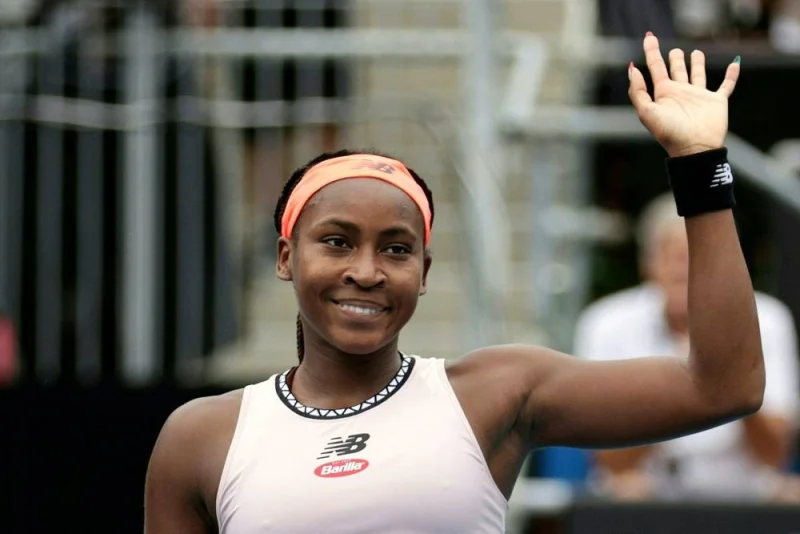 Coco Gauff of the US reacts after winning against Montenegro&#039;s Danka Kovinic during their women’s singles semi-final match against at the ASB Classic Tennis Tournament in Auckland on January 7, 2023. (AFP)