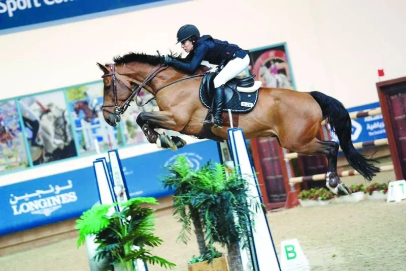 Cyrine Cherif guided nine-year-old bay Obama to victory in the Big Tour class during the seventh round of the Qatar Equestrian Tour - Longines Hathab at the Qatar Equestrian Federation’s Indoor Arena yesterday