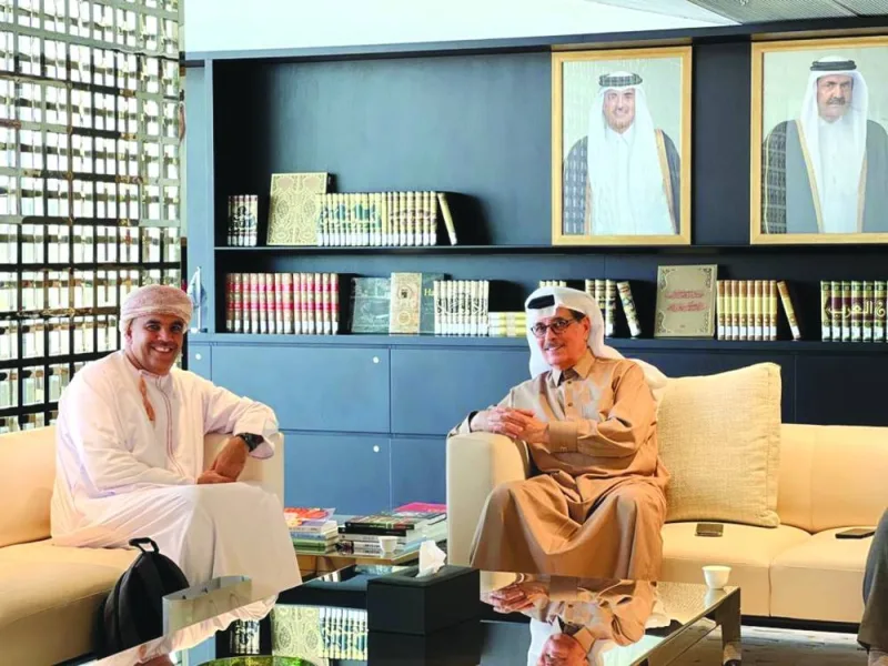 HE Dr Hamad bin Abdulaziz al-Kawari (right) and Dr Nabhan al-Harrasi at QNL.