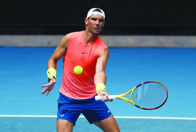 Spain’s Rafael Nadal during a practice session in Melbourne yesterday. (Reuters)