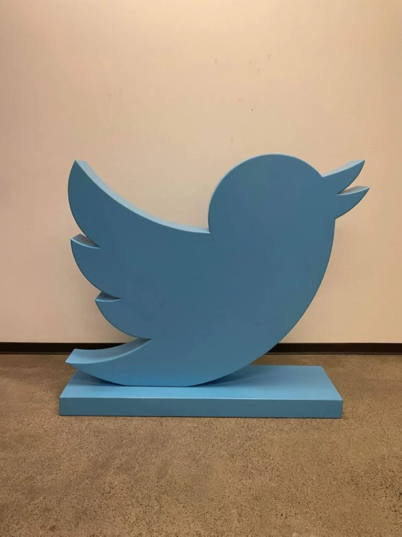 This undated handout photo shows a Twitter bird statue part of Elon Musk online auction of "surplus corporate office assets of Twitter". (AFP Photo / Handout / Heritage Global Partners)