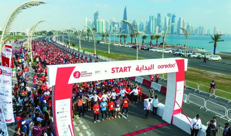 Ooredoo Qatar CEO Sheikh Ali bin Jabor al-Thani firing the starting gun for the Elite category of the Doha Marathon by Ooredoo Friday (supplied picture).