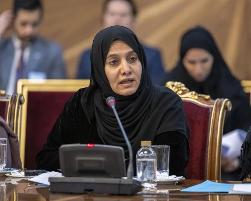 HE the Deputy Speaker of the Shura Council Dr Hamda bint Hassan al-Sulaiti speaks during the First International Conference on Influential Women.