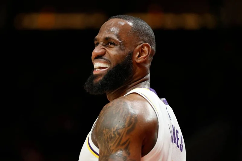 LeBron James of the Los Angeles Lakers reacts during the fourth quarter against the Portland Trail Blazers (Getty Images via AFP)