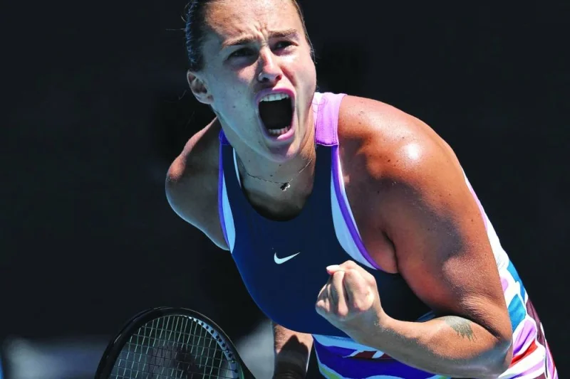 Belarus’ Aryna Sabalenka lets out a roar after her win over Switzerland’s Belinda Bencic. (AFP)