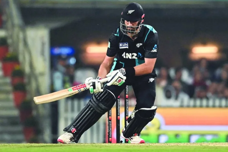 New Zealand&#039;s Daryl Mitchell plays a shot during the first Twenty20 international against India at the Jharkhand State Cricket Association (JSCA) Stadium in Ranchi on Friday. (AFP)