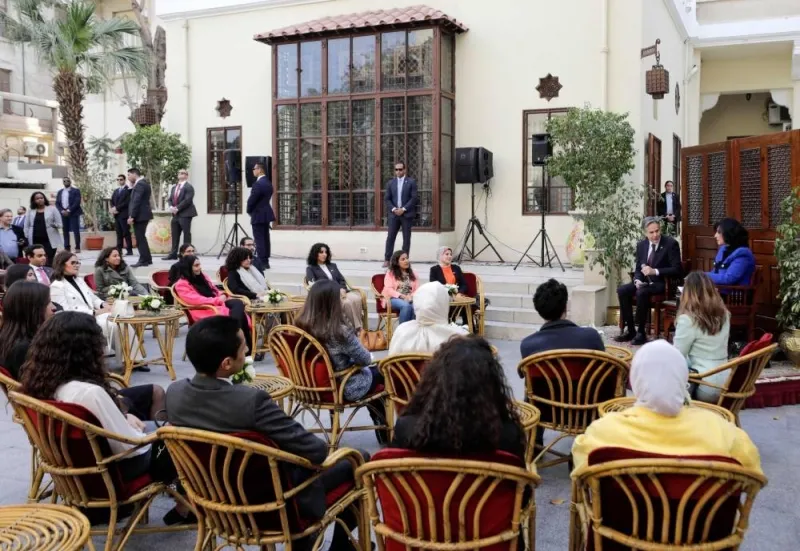 Blinken speaks during his visit to the American University in Cairo, Sunday