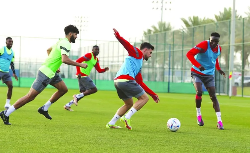 Al Duhail players train yesterday, on the eve of their QNB Stars League match against Al Ahli.