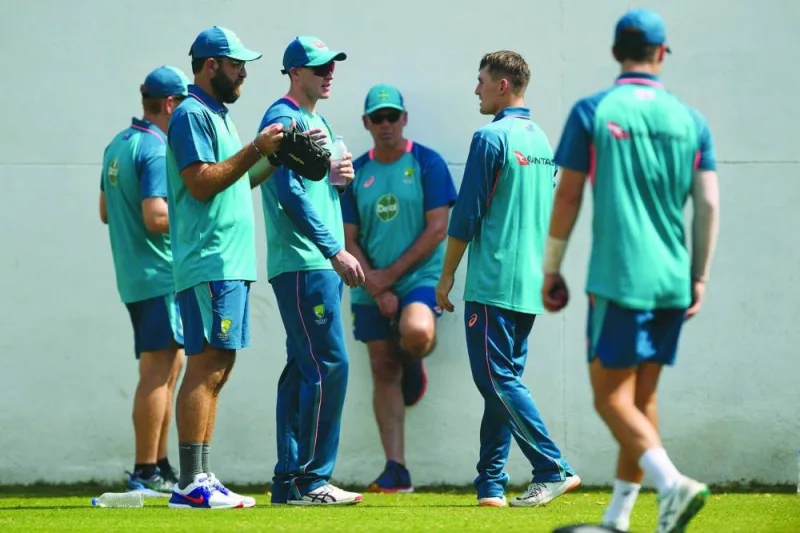 Australia&#039;s team members attend a practice session at the Vidarbha Cricket Association (VCA) Stadium in Nagpur ahead of the first Test against India. (AFP)