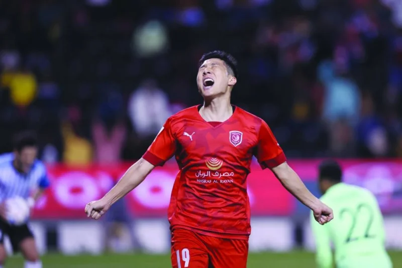 Nam Tae-hee celebrates after scoring the winner for Al Duhail against Al Wakrah.