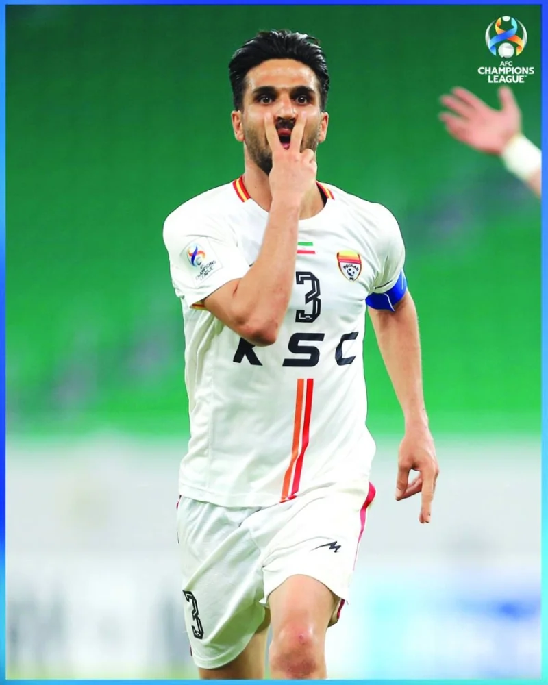 Foolad Khouzestan’s captain Sasan Ansari celebrates after scoring against Al Faisaly during the AFC Champions League last 16 at the Al Thumama Stadium in Doha on Monday.