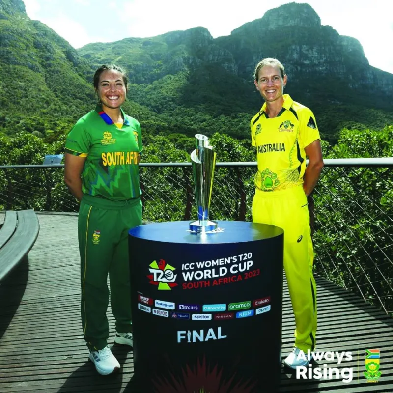 Australia’s captain Meg Lanning (right) and South Africa skipper Sune Luus pose during a photoshoot ahead of the T20 Women’s World Cup final in Cape Town on Sunday.