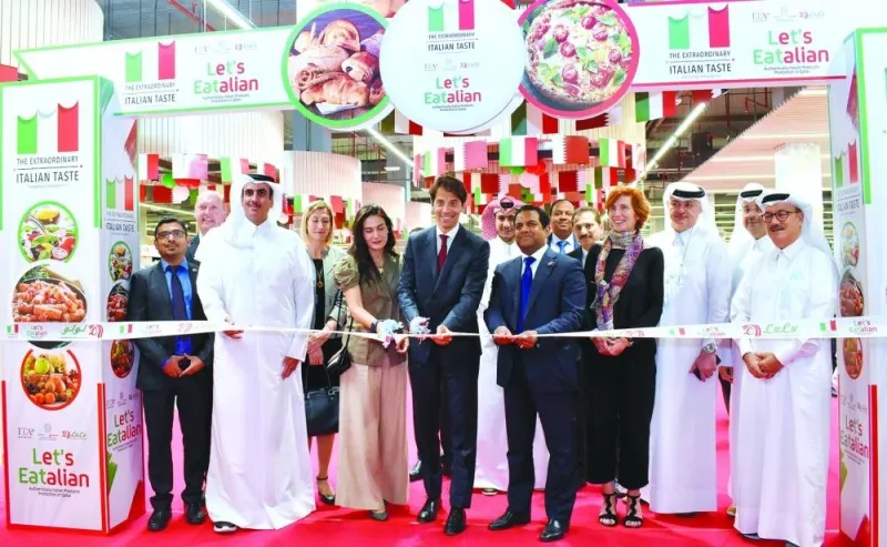  Italian ambassador Paolo Toschi leading the ribbon-cutting ceremony of the ‘Let’s Eatalian’ festival. With him are ITA commissioner Paola Lisi, Sheikh Mohamed Ahmed M A al-Thani, businessman Nabeel Abu Issa, Italian Chamber of Commerce president Palma Libotte, and Dr Mohamed Althaf, director of LuLu Group International. PICTURE: Thajudheen