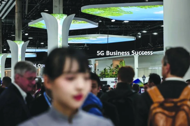 A 5G sign at the Huawei Technologies Co stand at the Mobile World Congress in Barcelona. With 6G still in early stages of research, Huawei has said 5.5G has become an industry consensus and clear trend.
