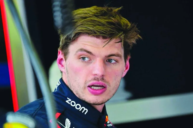 Red Bull’s  Max Verstappen looks on in the pits during the practice session of the Bahrain Grand Prix on Friday.(AFP)