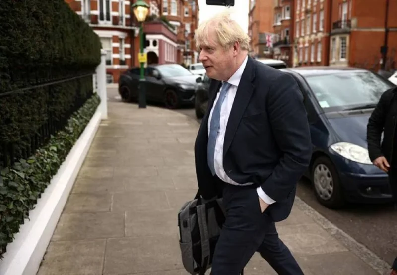 Former British Prime Minister Boris Johnson arrives at a residence in London on March 3, 2023. (Reuters)