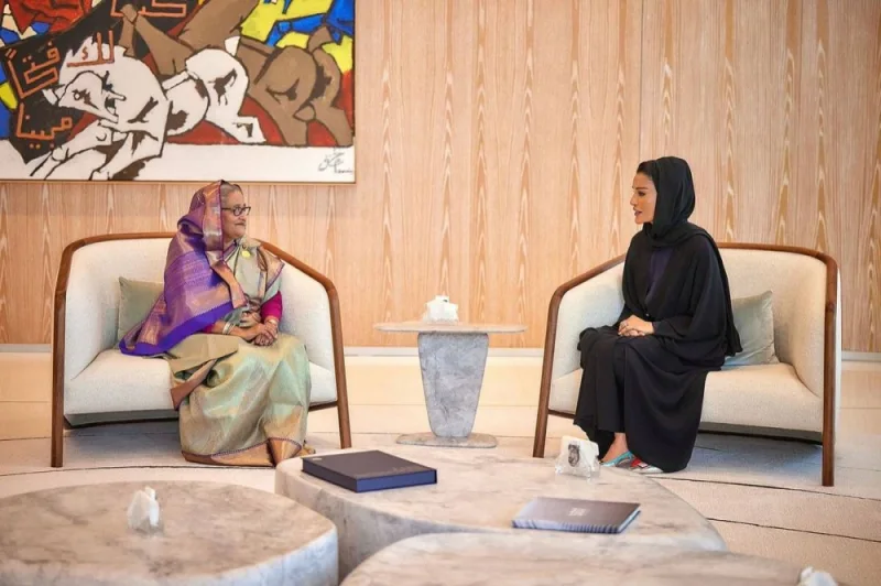  Her Highness Sheikha Moza bint Nasser, Chairperson of Education Above All and Silatech, meets with Prime Minister of the Peoples Republic of Bangladesh Sheikh Hasina Wazed.&#039; PICTURE: Aisha al-Musallam