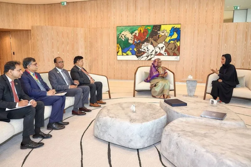  Her Highness Sheikha Moza bint Nasser, Chairperson of Education Above All and Silatech, meets with Prime Minister of the Peoples Republic of Bangladesh Sheikh Hasina Wazed.. PICTURE: Aisha al-Musallam