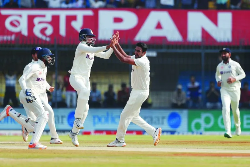 India’s spinner Ravichandran Ashwin (second right) celebrates one of his wickets during the third Test of the Border-Gavaskar Trophy series against Australia in Indore last week. 