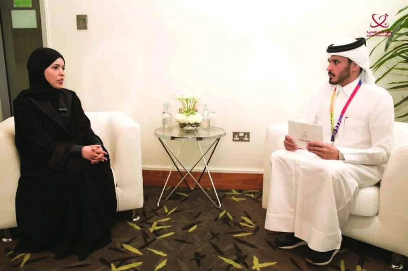 HE Sheikha Alya Ahmed bin Saif al-Thani speaking to QNA.