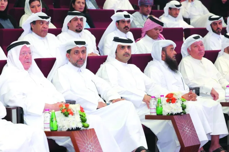 HE the Minister of Culture Sheikh Abdulrahman bin Hamad al-Thani and other dignitaries at the seminar yesterday.