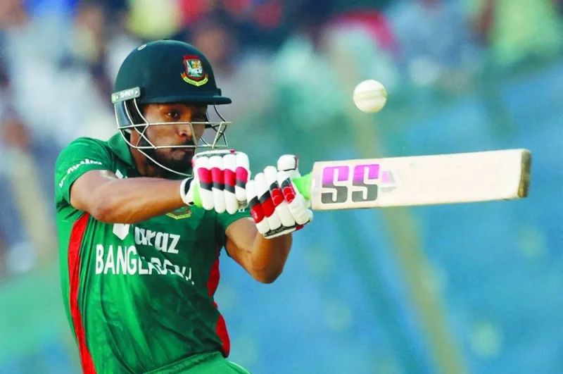 Bangladesh’s Najmul Hossain Shanto plays a pull shot during the first Twenty20 match against England in Chattogram. (Reuters)