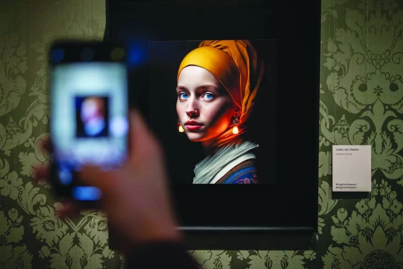 This photograph taken in The Hague shows an advertisement for Girl with a Pearl Earring, displayed at the entrance of the Mauritshuis museum. (AFP)