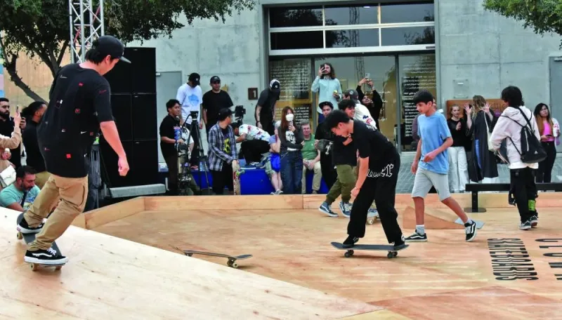 Skateboarders in the rink during the Qatar Creates event.