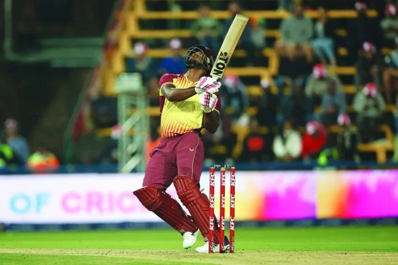 West Indies’ Romario Shepherd watches the ball after playing a shot during the third T20 international against South Africa at Wanderers Stadium in Johannesburg yesterday. (AFP)