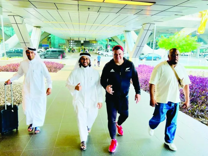 The QWF president Sheikh Fahad bin Khalid al-Thani welcomes Machado at Hamad International Airport in Doha. Professor ‘Ismail’ Bass is also seen. 