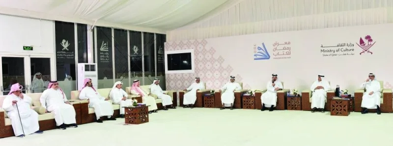 HE the Minister of Culture Sheikh Abdulrahman bin Hamad al-Thani and other dignitaries Thursday at the Ramadan Book Fair. PICTURE: Shaji Kayamkulam